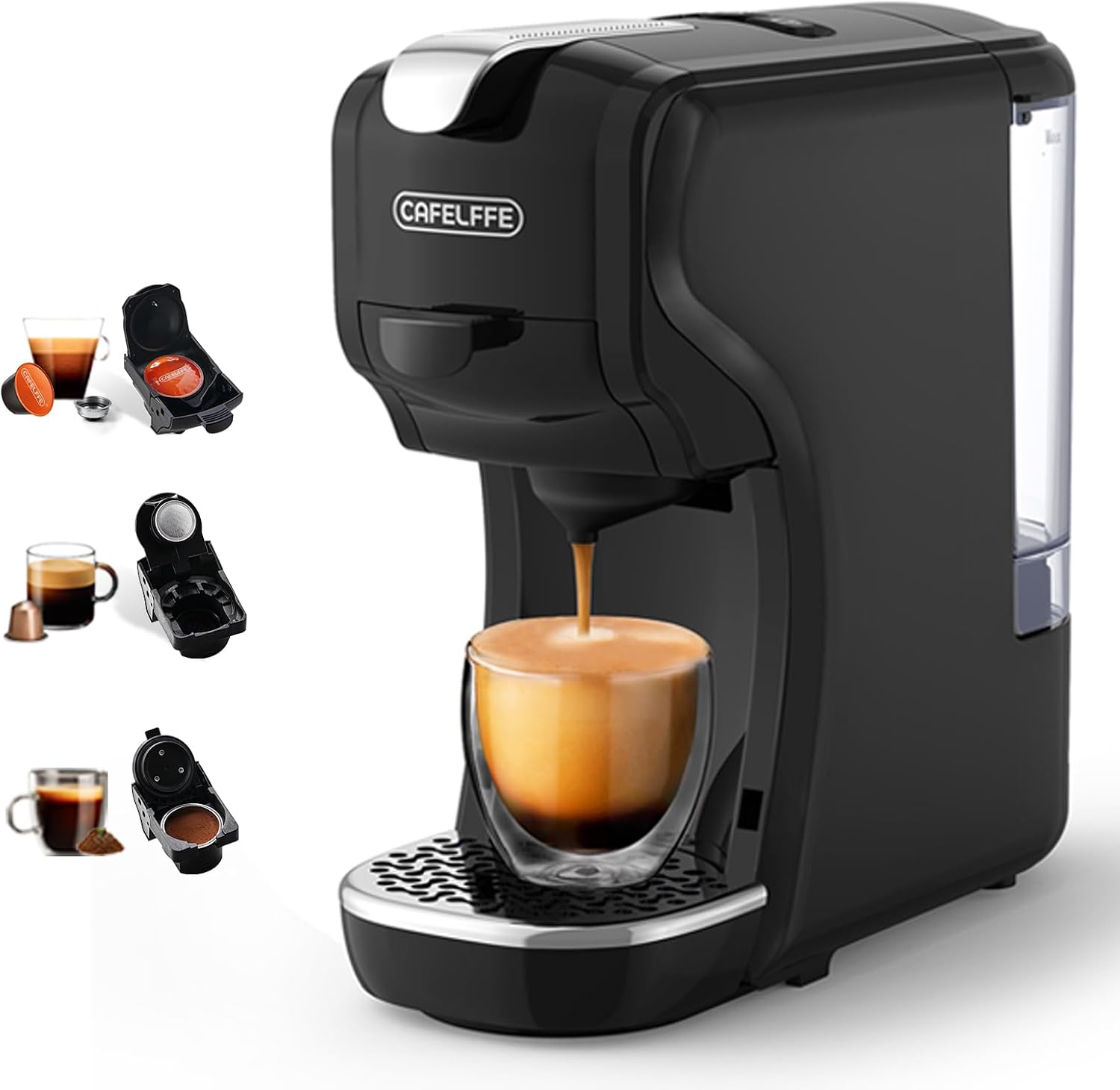 ماكينة إسبريسو CAFELFFE MK-611 أوتوماتيكية بالكامل 3 في 1 باللون الأسود، مع محولات الكبسول…