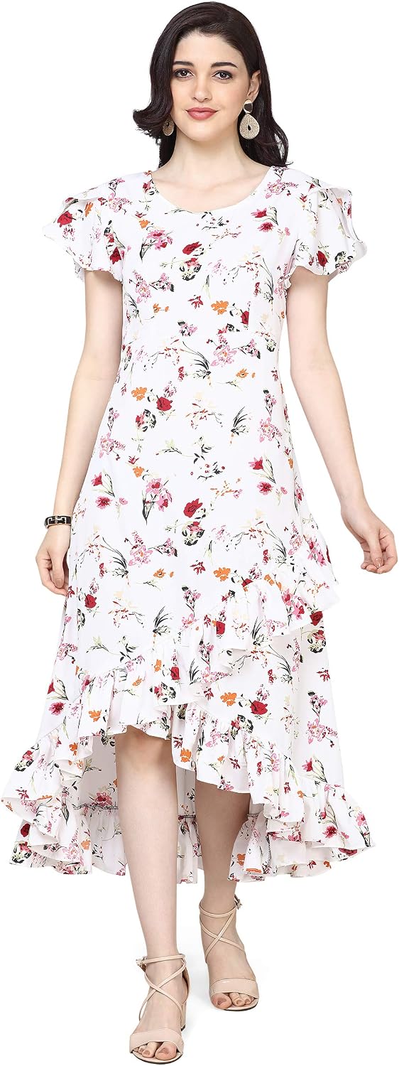 Oomph! Group 62 women's midi dress in Daisy White with U-neck and butterfly sleeves