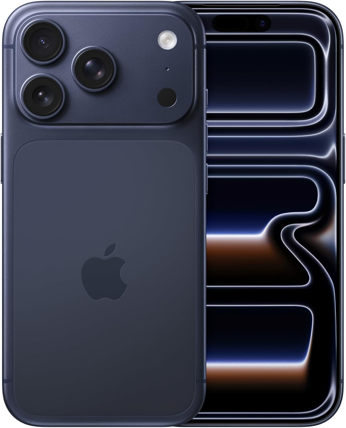 Front view of the Dark Blue iPhone 17 Pro smartphone, showcasing its large display.