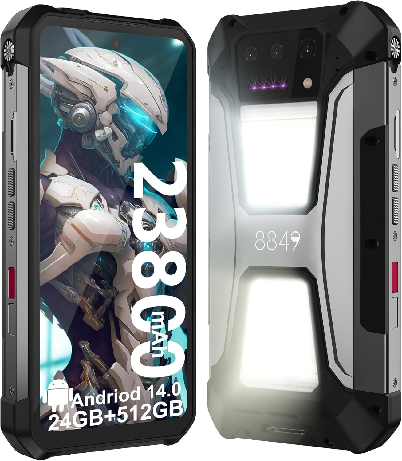 8849 Tank 2 Pro rugged black smartphone showcasing its built-in projector and heavy-duty d…