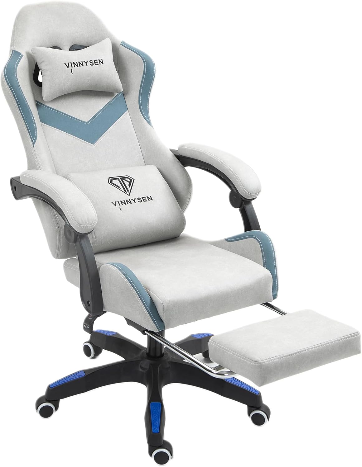 Venecin Model 05 ergonomic gaming chair in grey fabric with footrest
