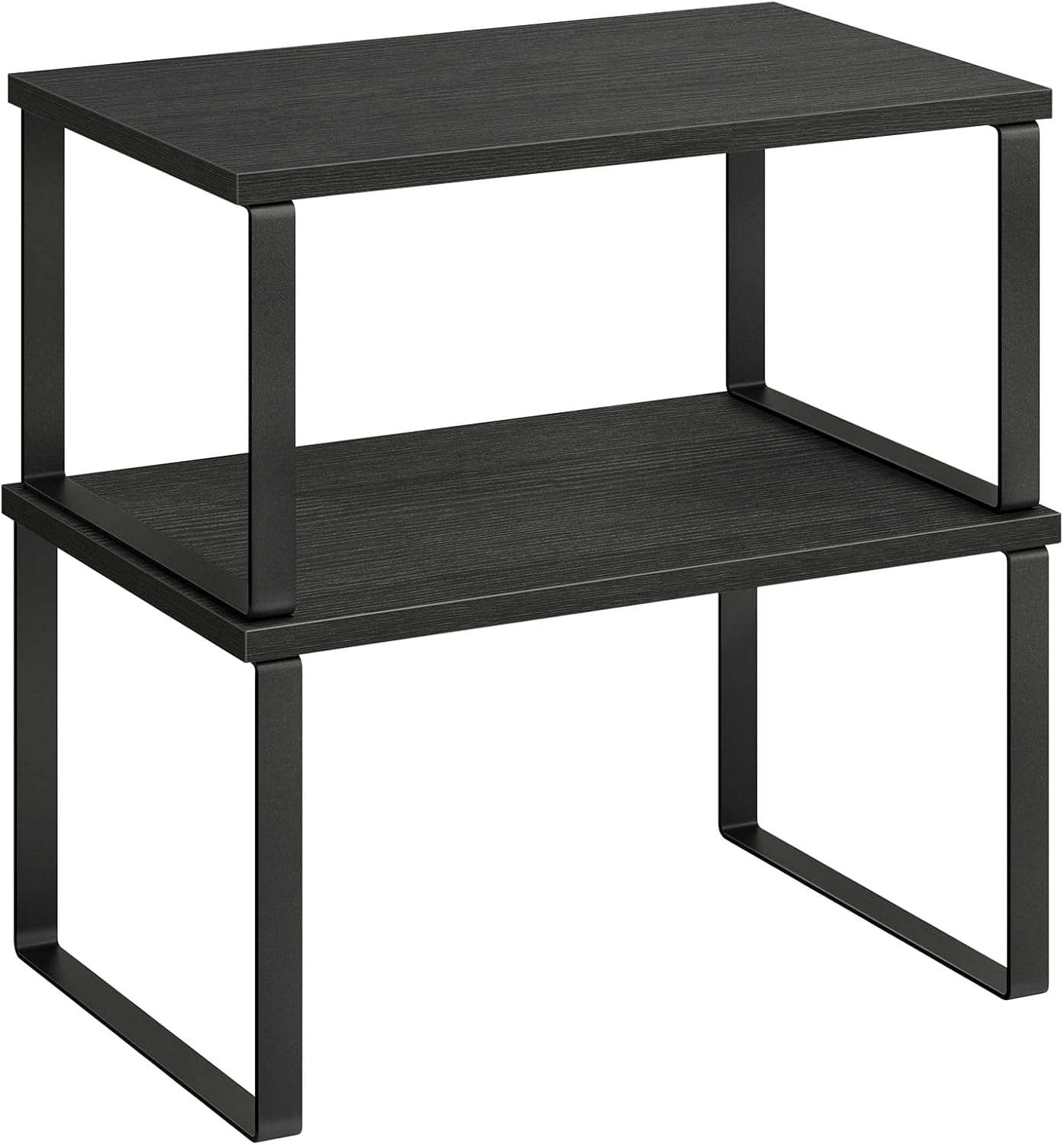 SONGMICS kitchen countertop shelf organizer set in black finish on a kitchen surface
