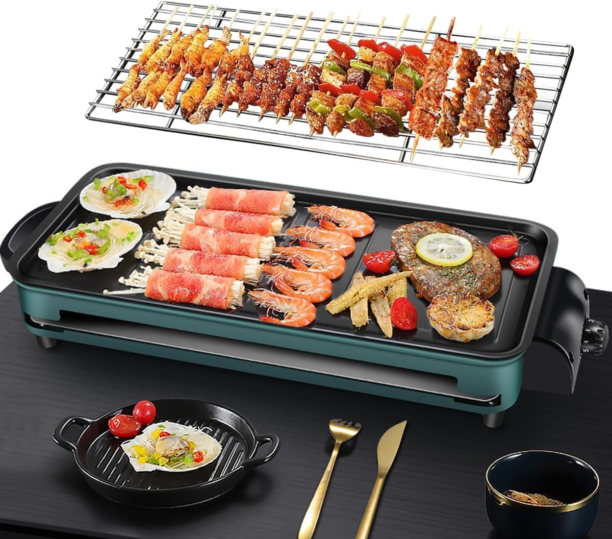 Glucluz electric griddle and grill pan in green with non-stick cooking surface