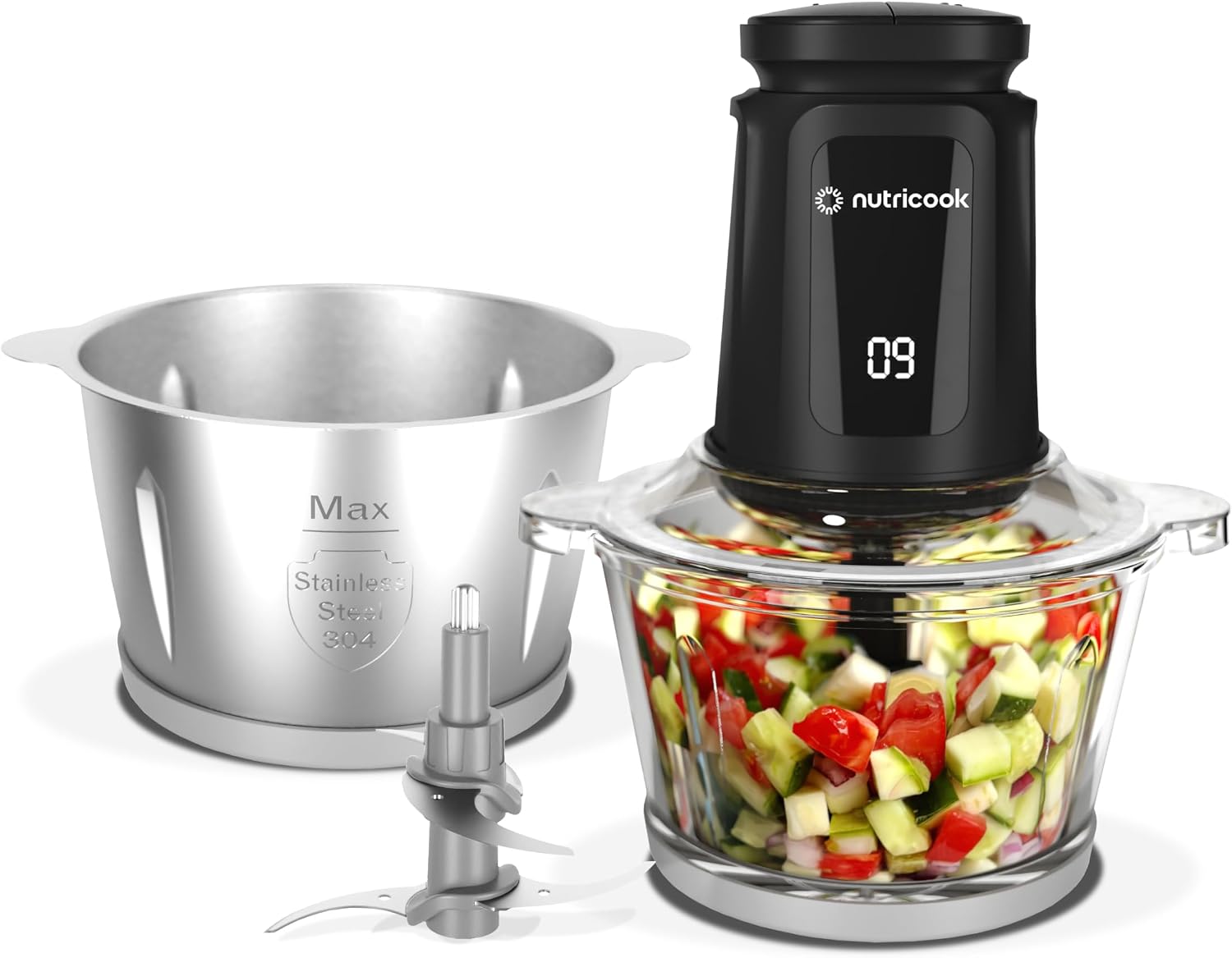 Nutricook Food Chopper NC-CH2000 black model with glass and stainless steel bowls