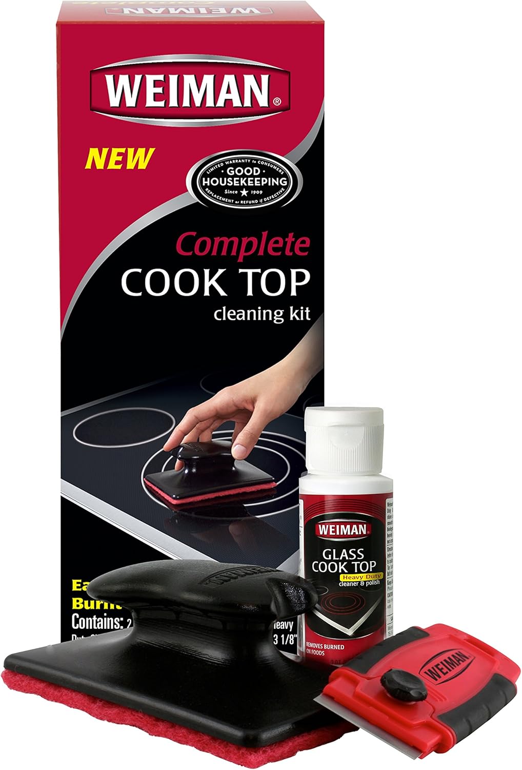 Weiman glass and ceramic cooktop cleaning kit with included scrubbing tools